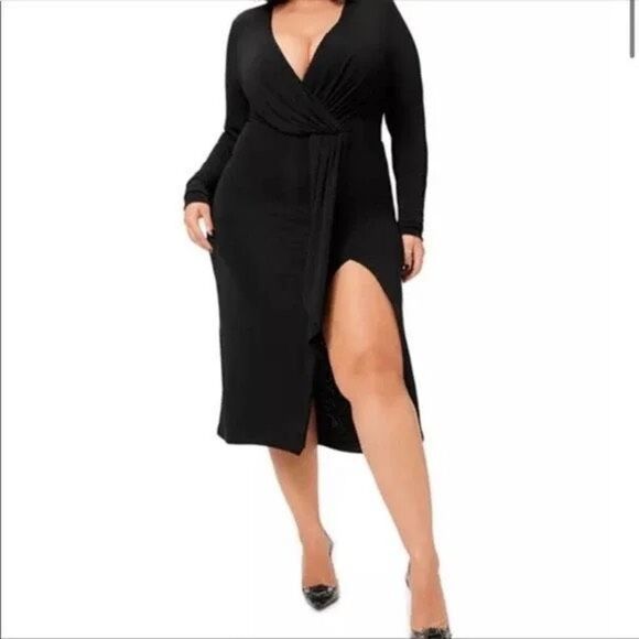 Good American Good Touch Wrap Dress Black Long Sleeve size 4 plus size - Picture 2 of 9